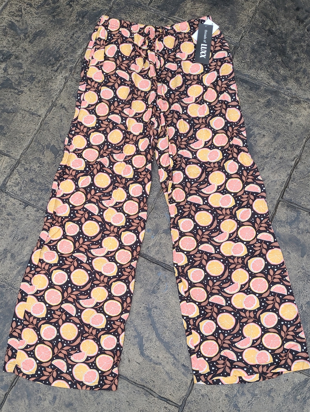 NWT! Threads of Luxx Womens Medium bold playful citrus lightweight rayon pants